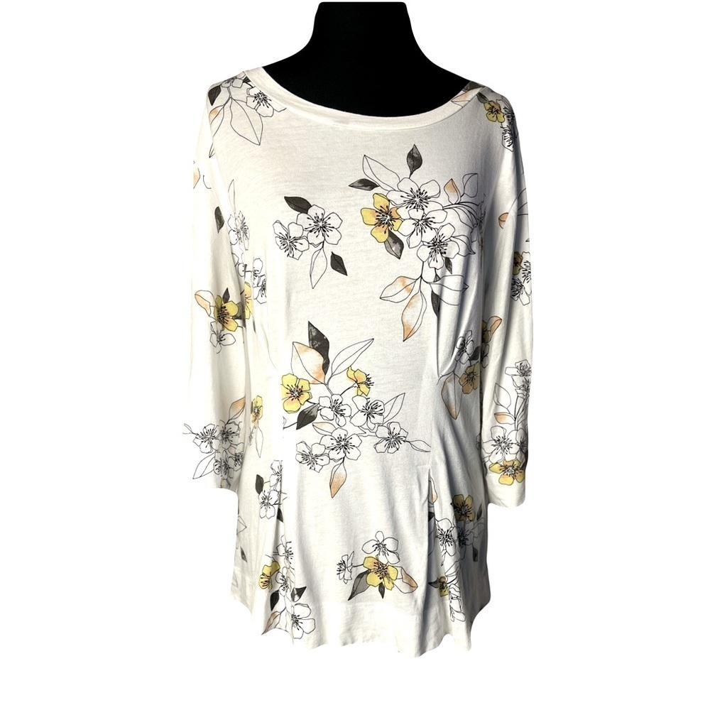 Anthropologie T.La | Rooney White Floral Pleated Cotton Top, Large